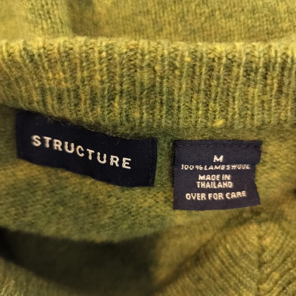 Structure Vintage Lambs Wool Sweater Medium Mens Preppy Green V Neck